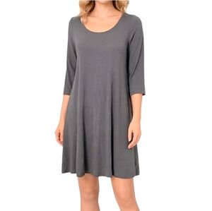 Eileen Fisher Gray 100% Linen Scoop Neck Dress Small Petite